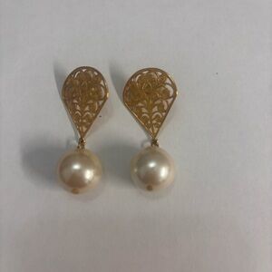 Napier Dangle Faux Pearl Chandelier Tear Drop Vintage Statement Earrings
